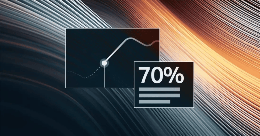 A salary report 2023 chart showing growth and a 70% figure against a background of abstract flowing lines.
