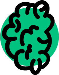 Bold black brain line icon representing digital solution innovation and content intelligence.