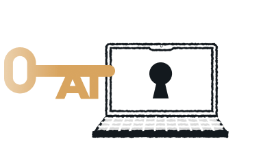 Security key and “AT” icon illustrate protected access in a digital solution’s publishing dashboard.