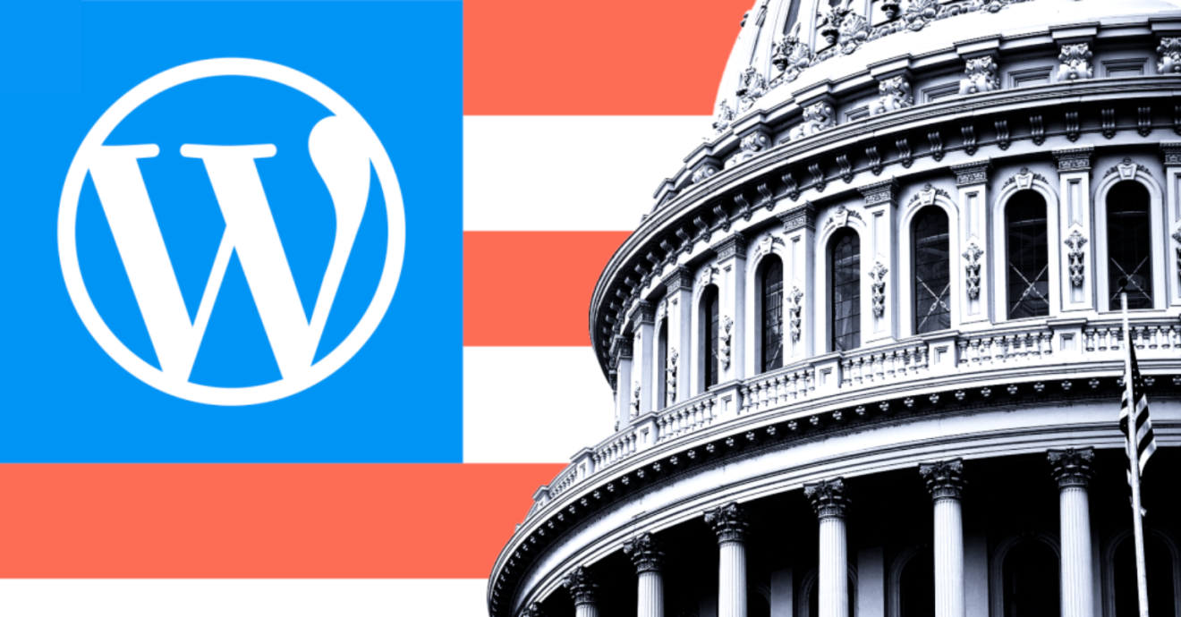 WordPress logo alongside the U.S. Capitol building, representing WordPress for government websites.