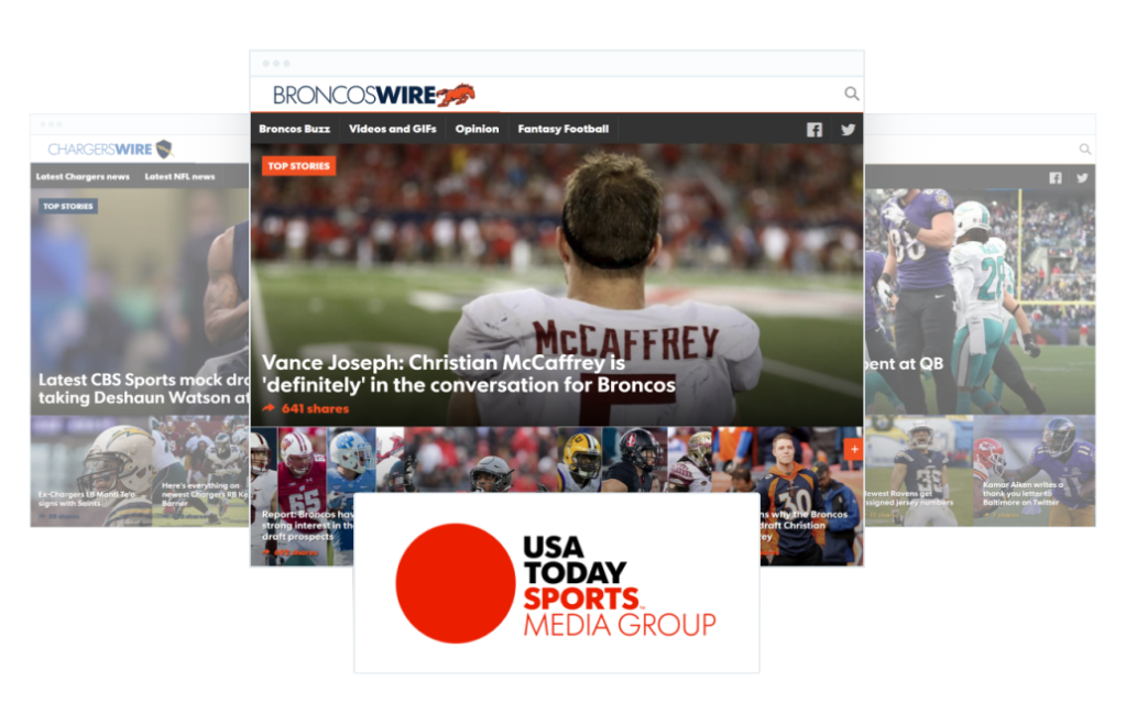 BroncosWire content dashboard screenshot with USA Today Sports integration, representing a digital solution.