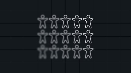Grid of simplified human outline icons arranged in rows, with the figures on the left blurred and gradually becoming sharp and clear toward the right, illustrating accessibility tools comparison and evaluation in an enterprise context.
