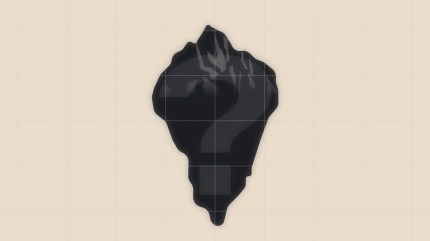 Illustration of a dark iceberg emerging from the surface of the water, with a soft, abstract reflection below. The visible tip represents a small portion above the surface, while the majority is hidden underwater—symbolizing unseen depth or complexity.