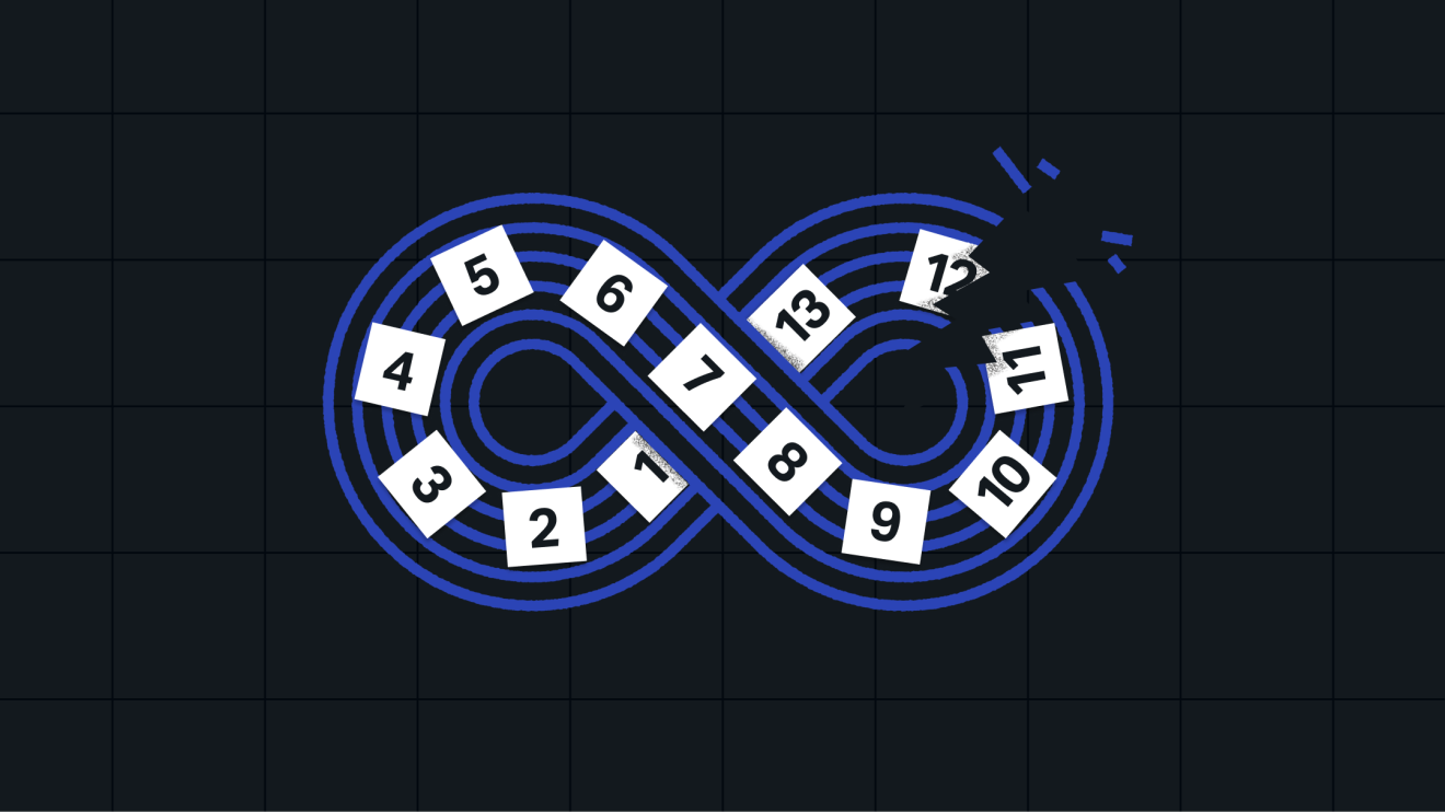 A swirl containing numbers breaking apart, symbolizing the discouragement of archive crawlers