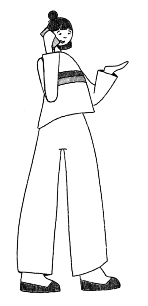 Line drawing of a smiling person gesturing, representing user interaction with a digital solution dashboard.