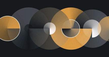 Abstract illustration featuring overlapping circular segments in black, gold, and white tones. The circles are divided into shaded sections resembling pie charts, suggesting themes of data, budgeting, or allocation. Set against a dark background, the image conveys structure and balance in a visually striking, minimal style.