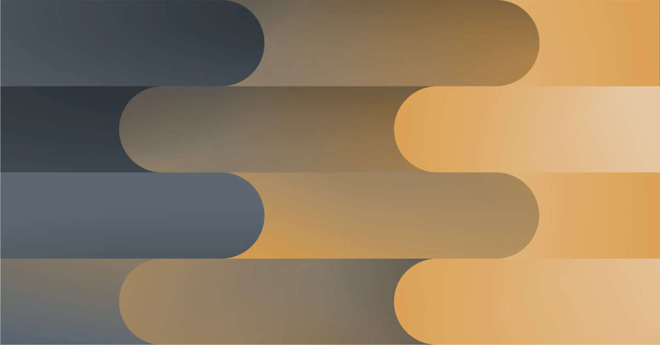 Abstract interlocking blue and gold curved bands representing digital solution content integration.