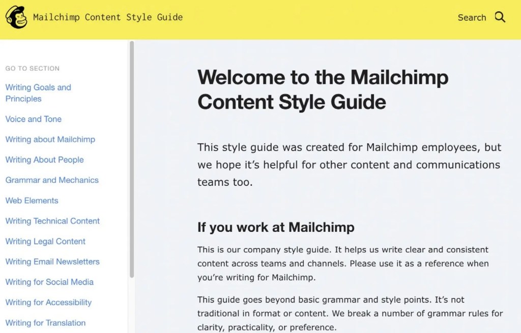 Content style guide introduction and navigation links in a digital solution content publishing interface.