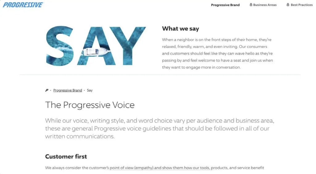 Progressive digital solution screenshot showing communication guidelines content in an editorial publishing interface.