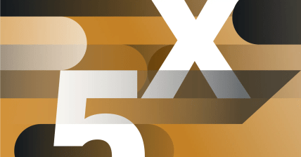 Bold white "5x" on geometric gold background, representing digital solution analytics or performance metric.