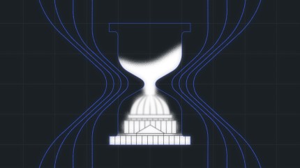 Illustration of an hourglass with sand flowing into the shape of a government building, symbolizing the countdown to accessibility compliance deadlines.