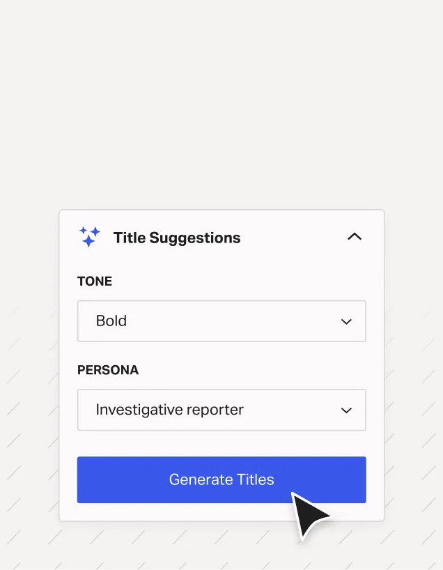 Dashboard panel for generating article titles using AI settings.