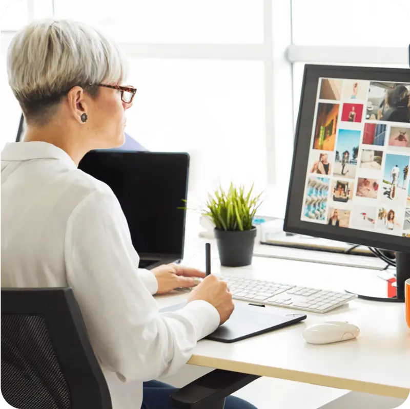 Woman confidently designing her website hosted on WordPress VIP