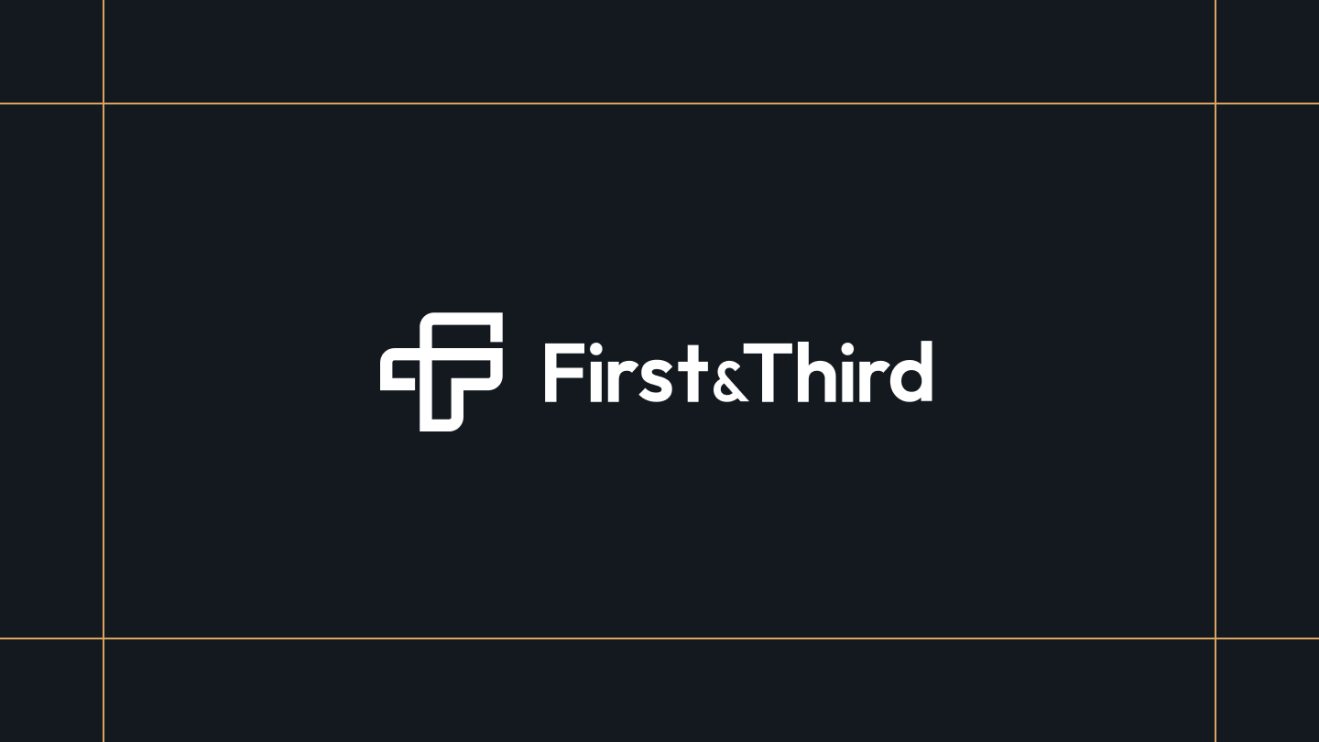 First & Third logo on a black background, framed by thin gold lines.