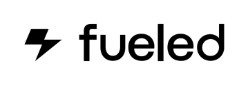 Black lightning bolt and the word fueled in bold black text on a light gray background.