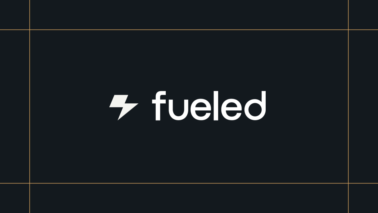 White Fueled logo on a black background, framed by thin gold lines.