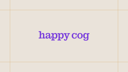 Happy Cog logo on a cream background, framed by thin gold lines.