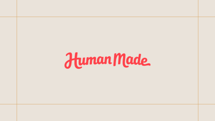Human Made logo on a cream background, framed by thin gold lines.