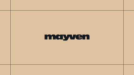 Mayven logo on a gold background, framed by thin black lines.