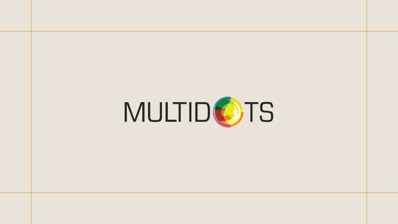 Multidots logo on a cream background, framed by thin gold lines.