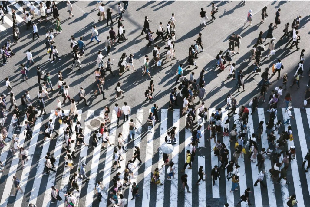 Aerial view of users representing audience engagement for a digital solution content publishing platform.