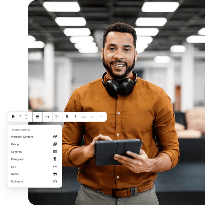 Man designing WordPress site using Gutenberg Full Site Editor