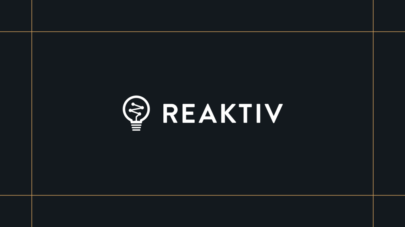 Reaktiv logo on a black background, framed by thin gold lines.