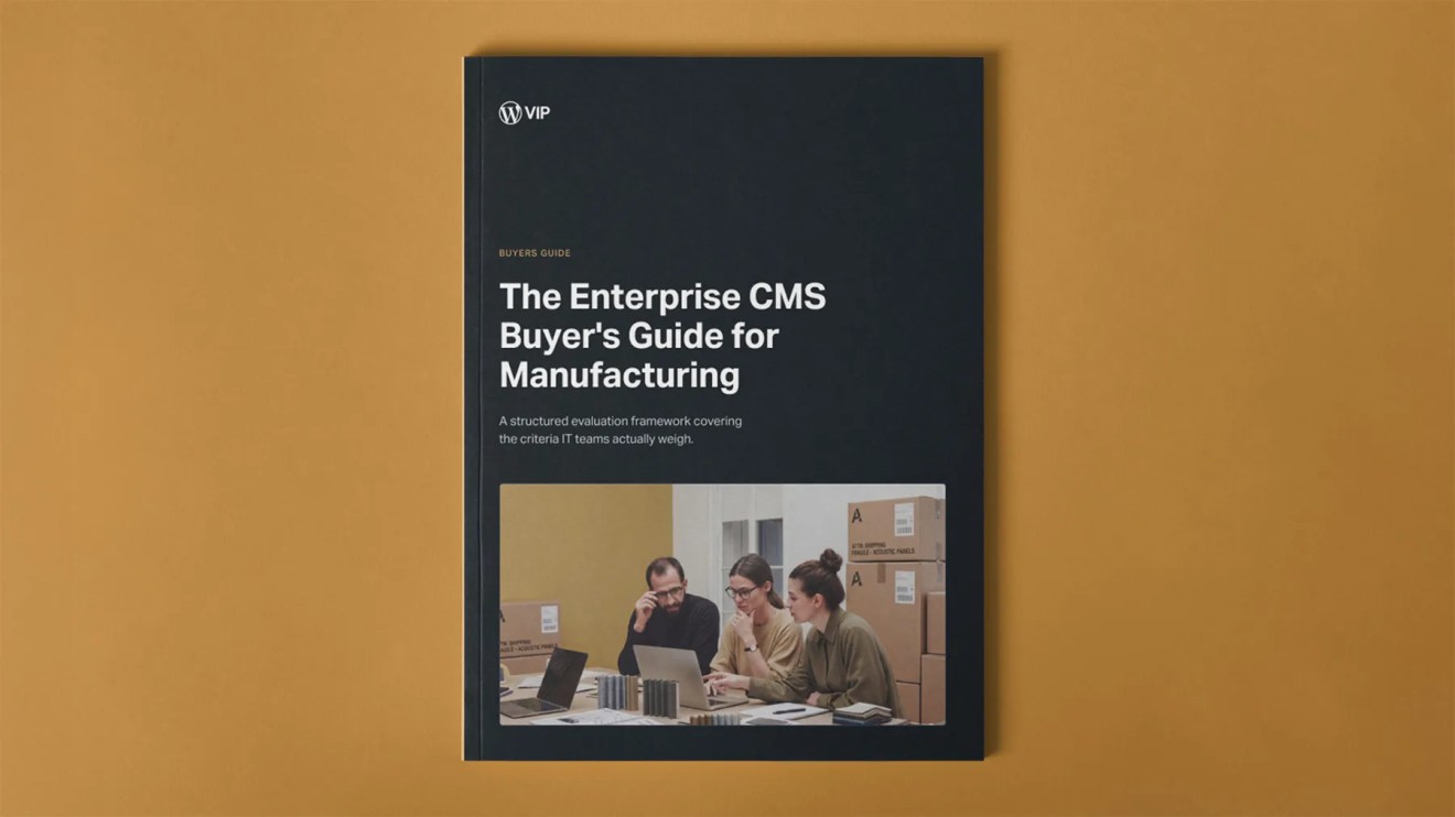 A brochure titled The Enterprise CMS Buyers Guide for Manufacturing.