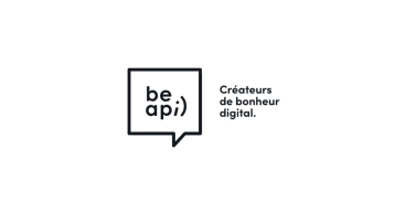 Logo with a speech bubble saying be api;) and French text Créateurs de bonheur digital. on the right.