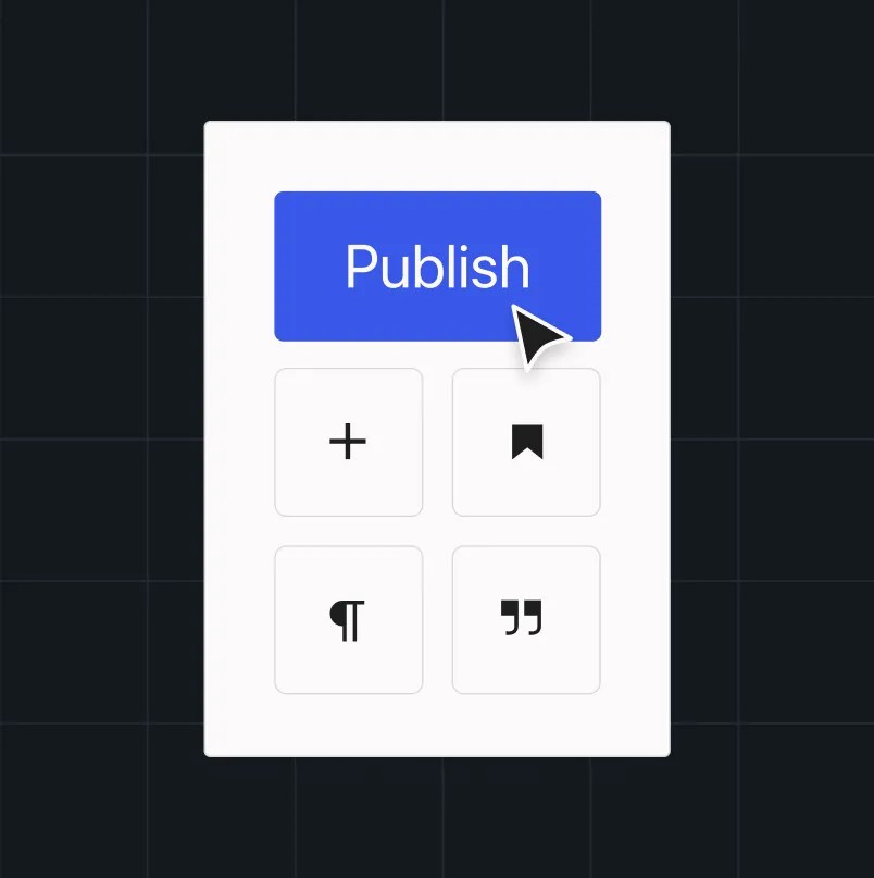 User interface showing a publish button alongside content editing tools.