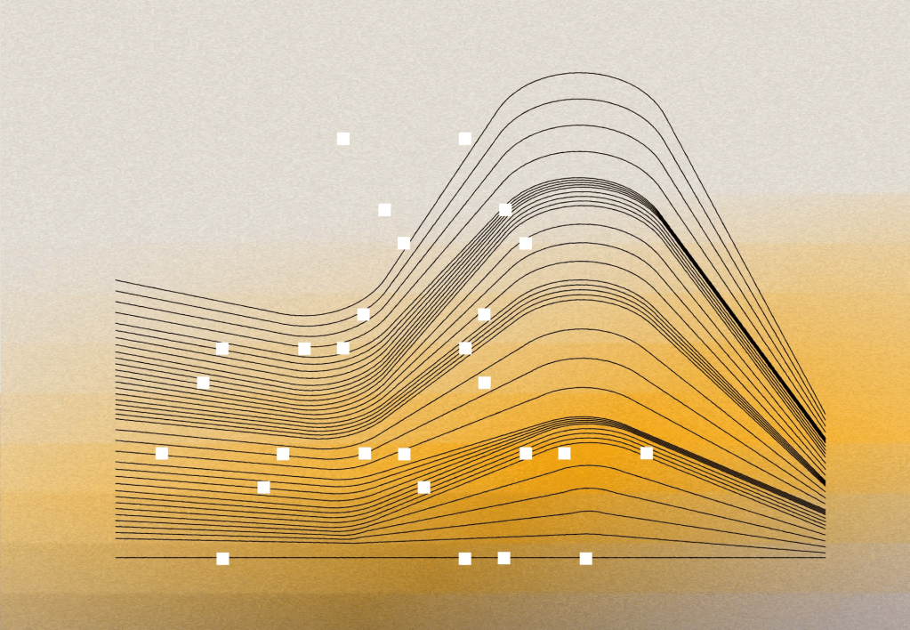 Abstract illustration of layered contour lines forming peaks and valleys, representing enterprise CMS comparison and platform evaluation.