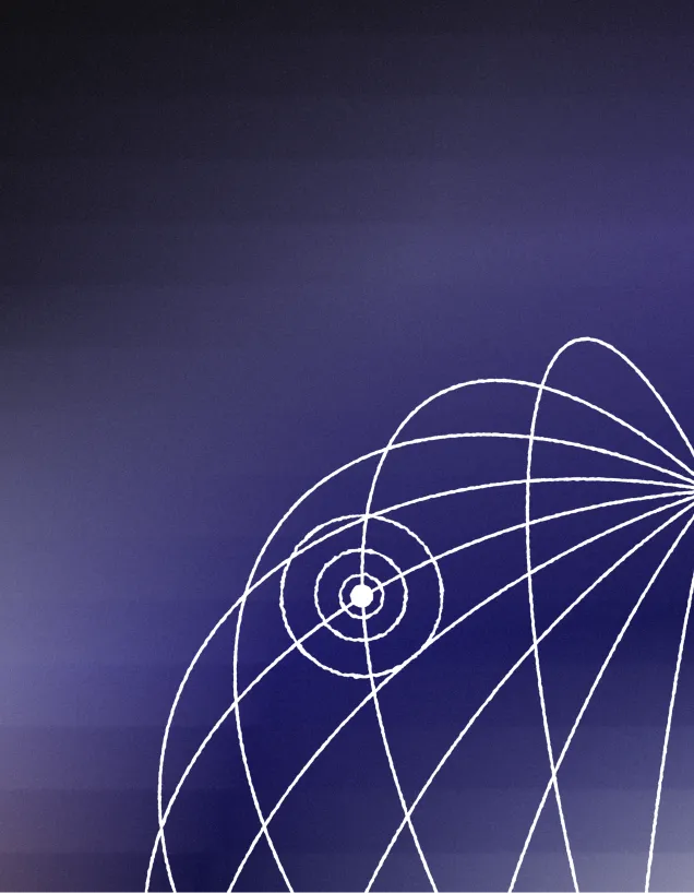 Globe-inspired wireframe illustration with intersecting arcs and circular nodes.