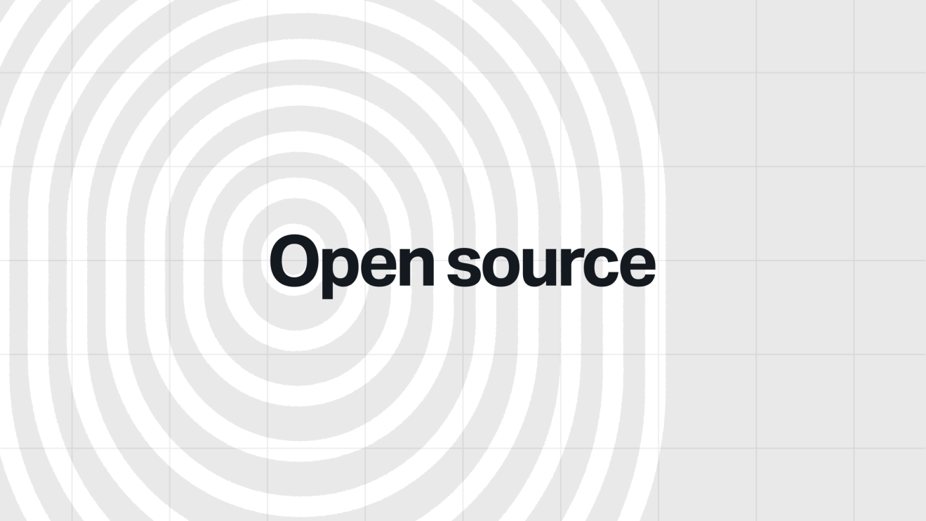 Text Open source enterprise CMS over concentric white circles on a light gray grid background.