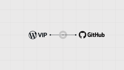 WordPress VIP logo connected by a line to the GitHub logo on a light grid background, illustrating the migration from CircleCI to GitHub Actions workflows.