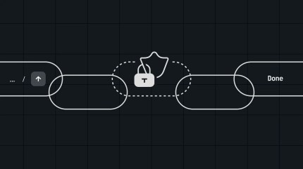 Flowchart with a shield labeled T representing Secure MCP between two linked steps, ending at a box labeled Done.