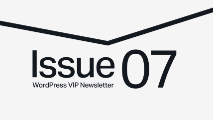 Text reading “Issue 07 WordPress VIP Newsletter” with a bold black chevron above on a light background.