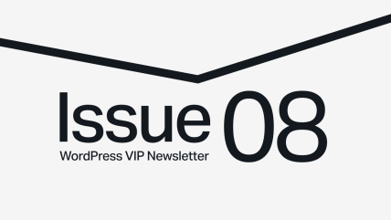 Text reads Issue 08, WordPress VIP Newsletter on a light background with a bold diagonal line above.