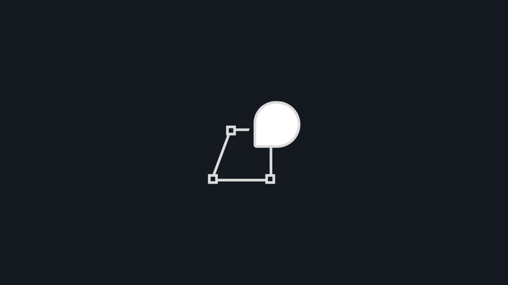 Minimal white geometric shapes connected by lines and squares on a dark background, forming an abstract design.