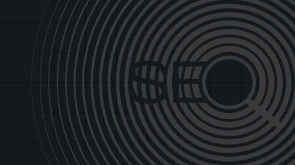 Text SEO with the O as a magnifying glass, surrounded by concentric circles on a dark background—representing enterprise SEO solutions.