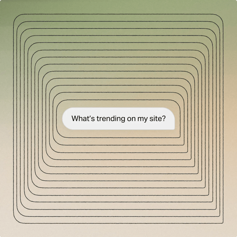 A rounded rectangle pattern frames the text: What’s trending on my site? on a beige gradient background, inspired by AI content analytics for enhanced insight.
