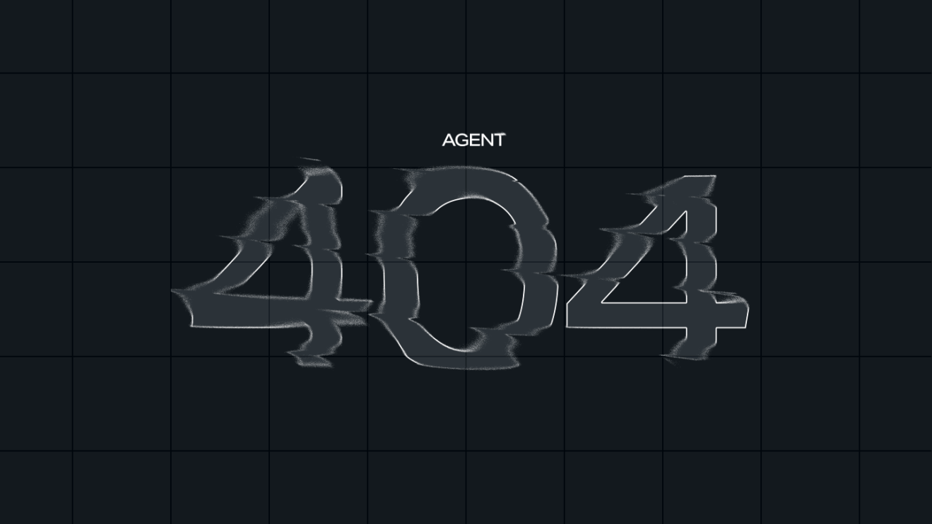 404 error page with the text AGENT over a dark grid background, representing AI content operations.