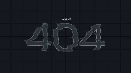 404 error page with the text AGENT over a dark grid background, representing AI content operations.
