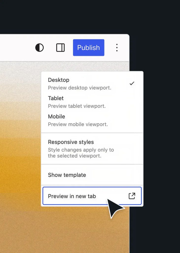 A menu shows Preview in new tab highlighted, next to a cursor arrow pointing at it.