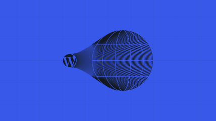 The WordPress logo morphs into a wireframe globe on a blue grid background, symbolizing the global reach and robust infrastructure of managed WordPress hosting.