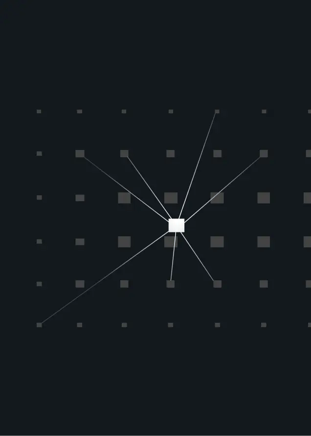A white square at the center, representing a headless WordPress CMS, with lines connecting to several faded squares on a dark background.