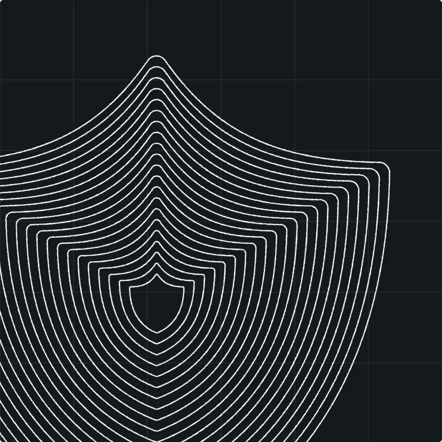 A series of white shield outlines in concentric layers on a dark background, evoking the protective intelligence of an AI content analytics assistant.