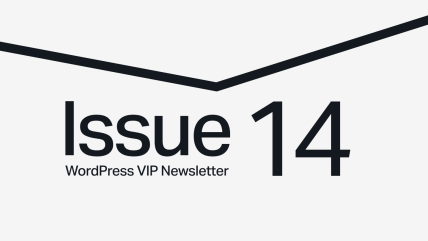 Issue 14 WordPress VIP Newsletter text on a light background with a black angled line above.