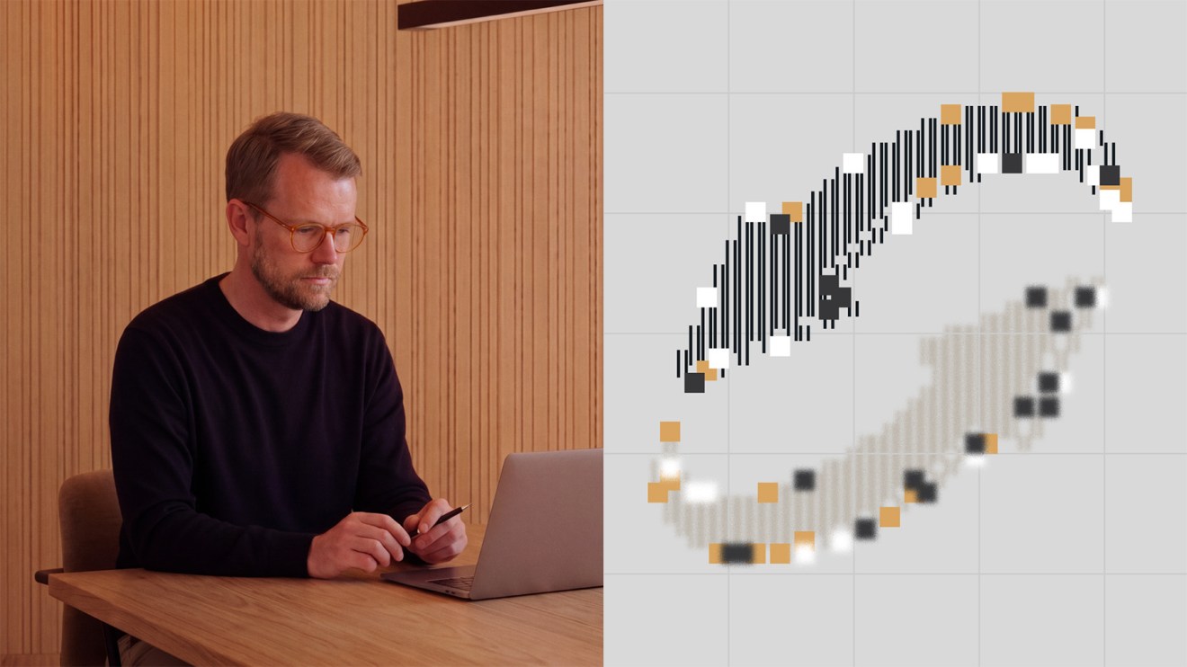Man working on a laptop beside an abstract visualization of connected data, illustrating WebMCP vs. Traditional MCP for enterprise AI integration.