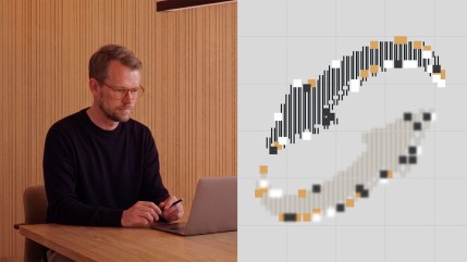 Man working on a laptop beside an abstract visualization of connected data, illustrating WebMCP vs. Traditional MCP for enterprise AI integration.