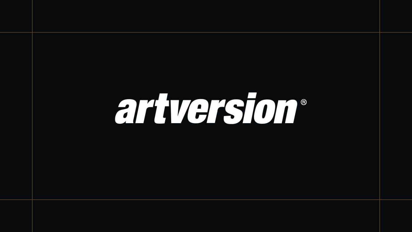 White ArtVersion logo on a black background, framed by thin gold lines.